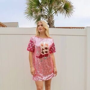NWT Simply Southern Pink Sequin cowboy boot dress